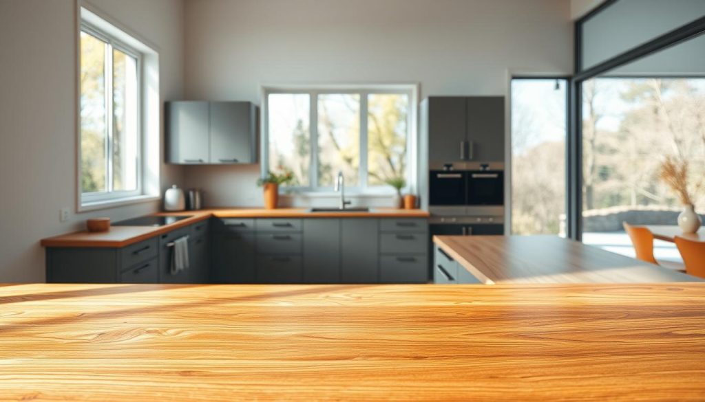 Fine wood countertop designs in modern kitchen